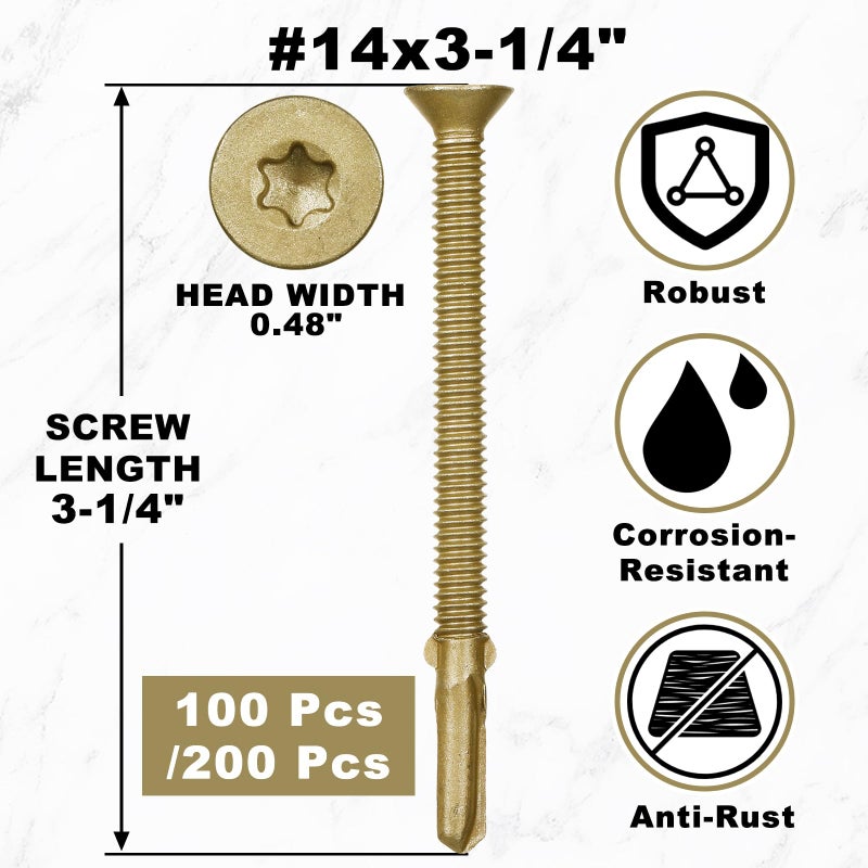 Yaocom 200 Pcs #14 x 3-1/4"" Trailer Deck Screws Bulk Self Tapping Trailer Screws Wood to Metal with Star Head Self Drilling Reamer for Trailers Flatbeds Fastening Wood to Steel Metal Construction - Image 2